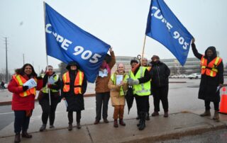 LTC workers protest outside a York Regional Council meeting.